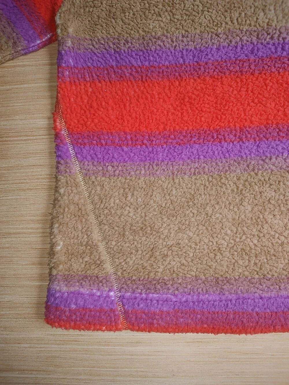 Koolaburra UGG Fuzzy Sherpa Pullover Sweatshirt Beige Orange Striped Sweater M P